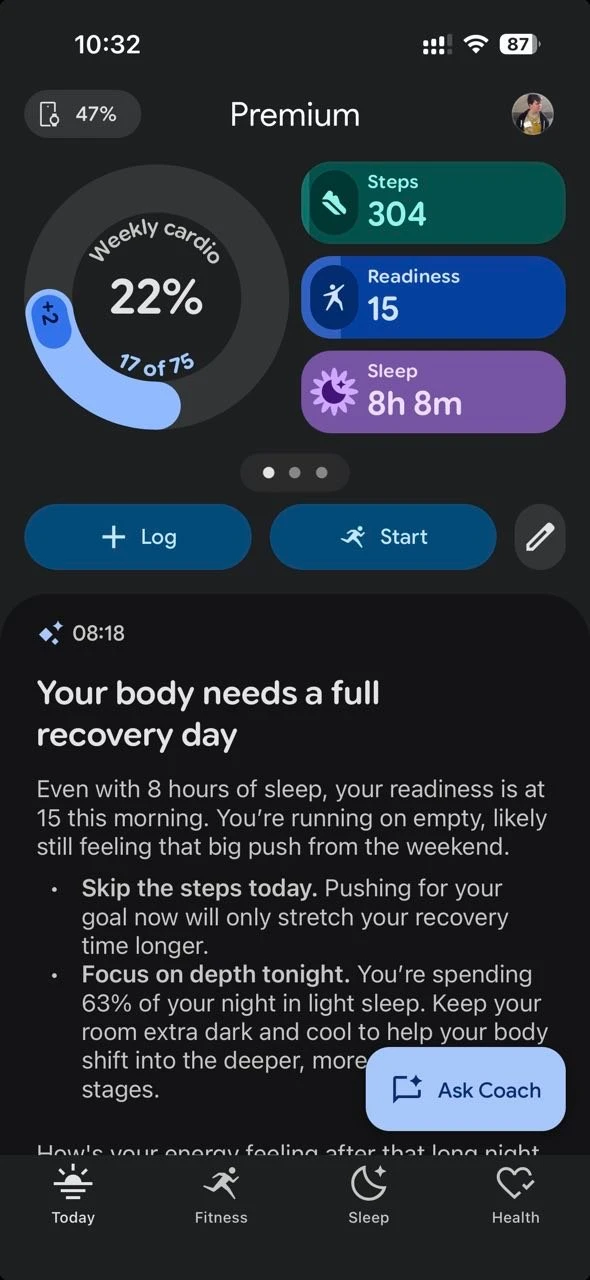 Screenshot der Google Health App